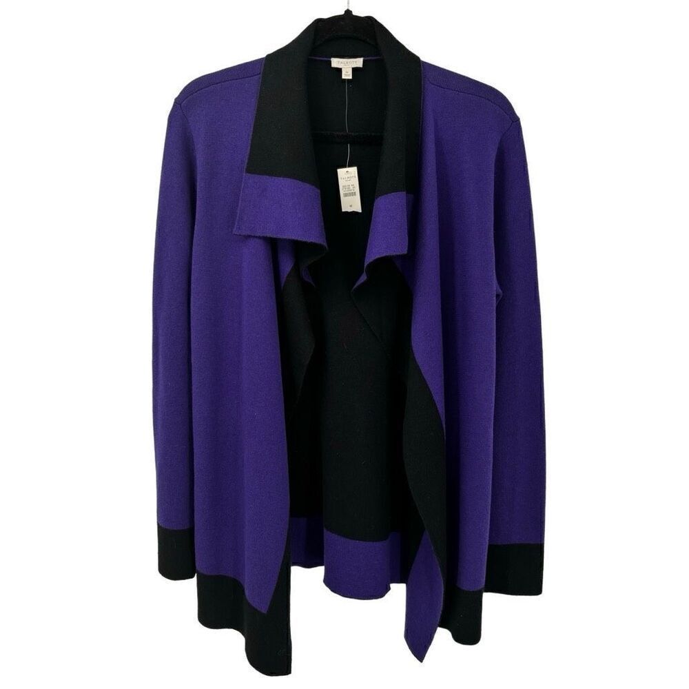 Talbots Open‎ Front Cardigan Sweater Purple Black Medium NWT